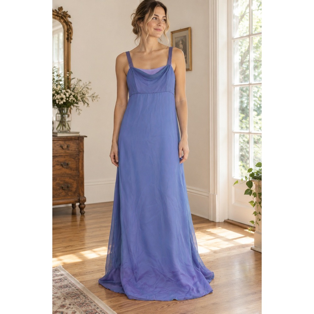 Nadine Vintage 90s Iridescent Purple Chiffon Maxi Prom Dress 1199 Womens 9 USA